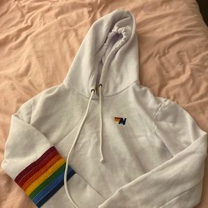 Medium Aviator Nation Cropped White Hoodie